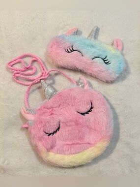 💜 Set of Unicorn Mini Crossbody Bag & Soft Plush Sleep Eye Mask
